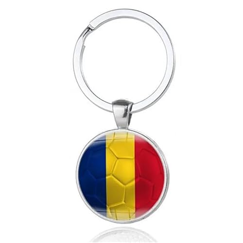 Art Attack - Art Attack Romanian Flag Soccer Keychain, Romania Tricolorii FRF National Football Team Accessories History Party Favor Fan Car Key Chain Ring Pendant Charm (Silver), Silver, Small