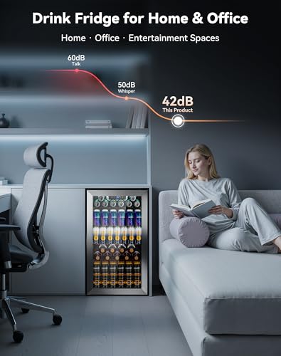 Image of Tehanld 130 Can Beverage Refrigerator, 3.1 Cu.ft Mini Fridge with Glass Door for Drink, Beer, LED Light, 34-64℉, Adjustable Removable Shelves, Beverage Fridge for Bedroom, Office, Bar-Silver