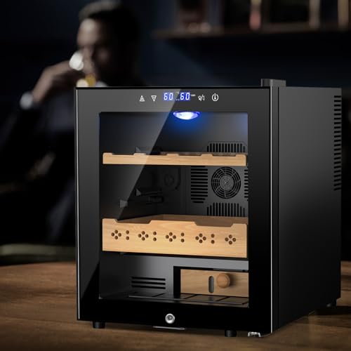 Image of 50L Electric Humidor, 300 Counts Large Capacity,Thermostatic Humidor Cabinet with Digital LED Screen, Safety Lock,Smart Humidity & Temp Control, Gifts for Men