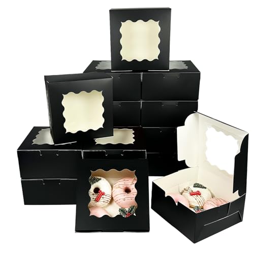 Bakepacker Black 30-Packs Bakery Boxes with Window 6x6x3 inches T...
