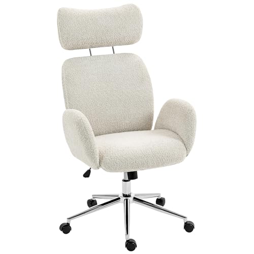 HOMCOM Chaise Bureau Ergonomique, Fauteuil de Bureau Pivotant avec Hauteur Réglable, Appui-tête Réglable, Accoudoirs, Fonction Bascule, pour Salon, Chambre, Gris Clair