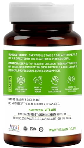 VitaWin Ginkgo Biloba For Brain Tonic, Herbal Nutrition Supplement, Natural, Veg - 60 Capsules