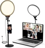 MoKo Ringlicht mit Stativ Handy, 10 Vollbild LED Ringlicht Tisch mit Ständer und Telefonhalter, Laptop-Kameralicht, Dimmbare Ring Light für Live-Streaming/Makeup/YouTube/TikTok/Videoaufnahmen
