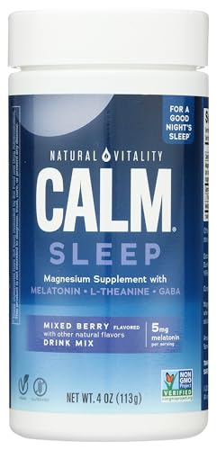 Natural Vitality Calm Sleep Drink Mix with Magnesium and Melatonin, Mixed Berry Flavor, 4 Ounces (Package May Vary)