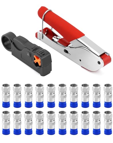 QWORK 22-teiliges Kompressionszange Set mit Kabelabisolierer und F-Stecker-Kompressionswerkzeug für RG6-Kabel und Kabelfernsehen