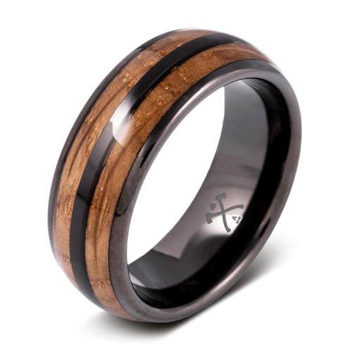 Manly Bands: Men's Exotic Wood Wedding Bands and Rings - Made with Koa, Pearwood, Oak, and Sequoia Wood - Gift for Men - Free Silicone Ring Included