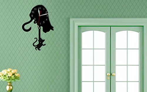 Reloj de Pared con Péndulo de Gato y Ratón Negro miniatura 3