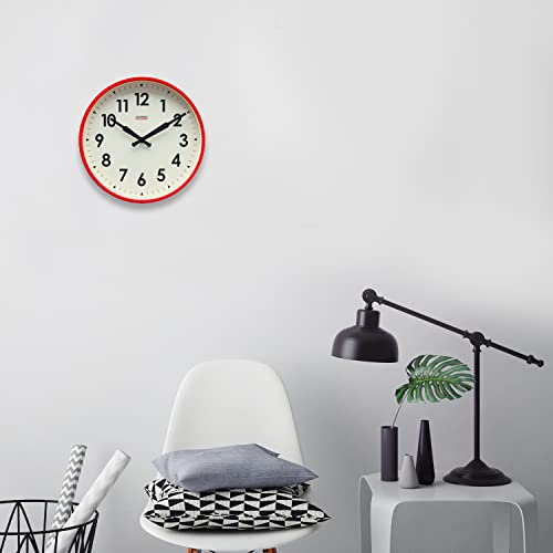 Cloudnola Station Metal Wall Clock, Red And White, 12 Inch Diameter, Silent Non Ticking, Battery Operated Quartz Movement #TOP6