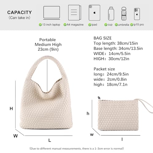 Image of Woven Bag for Women Vegan Leather Tote Bag Large Summer Beach Travel Handbag and Purse Retro Handwoven Shoulder Bag