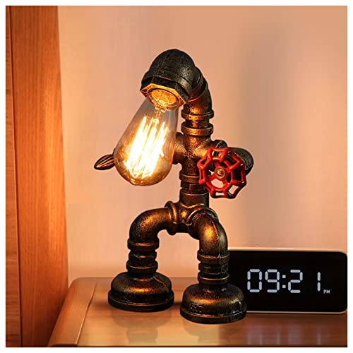 NENGGE Lámparas de robot industrial estilo retro, lámpara steampunk, lámpara de mesa fresca y bonita, tubo de agua, lámpara de mesa vintage E26 para oficina, dormitorio, sala de estar, bar, regalo