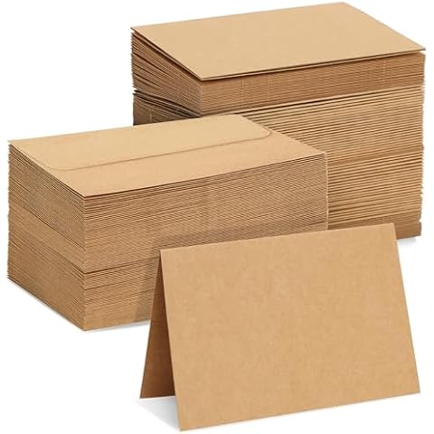 Sustainable Greetings 100 Pack Blank Cards and Envelopes 4x6, Bulk Kraft Paper Greeting Cards for DIY Card Making, Wedding, Birthday, All Occasions Cover