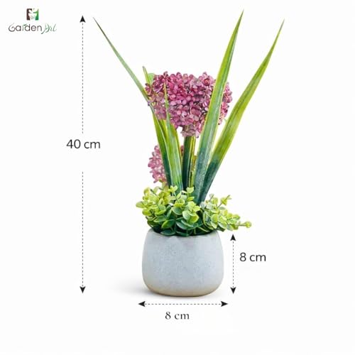 Image of Garden Art Artificial Hydrangea Mini Cluster Bouquet Arrangement in Decorative Pot - Realistic Faux Plant for Living Room Decor (P-0141Pink)