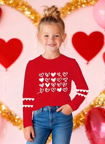 Image of Valentines Shirts for Girls Toddler Cute Love Heart Long Sleeve Casual Tee Tops
