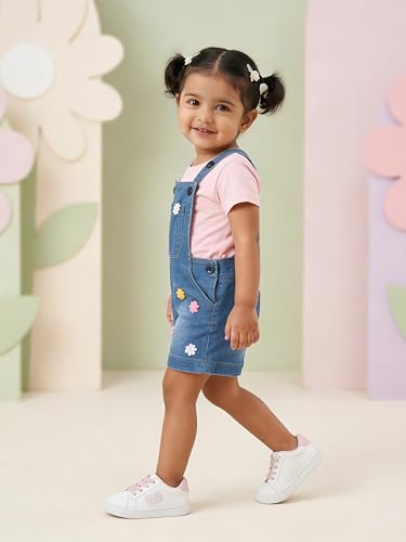 Image of KiddoPanti Unisex Infant Denim Dungaree | Cotton Blend Stretch | Baby Jumpsuit Witth Pockets | Comfortable Casual Outfit for Boys & Girls 6 Months-3 Years
