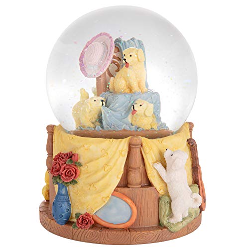 Septwonder Pet Life Dog Snow Globe Puppy Rural Life Scene Snow Globe Golden Retriever Labrador Snow Globe Collectible Handmade Mechanical Snowglobe Plays Music Cannon, 4 Inch Wide, 6 Inch High