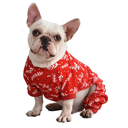 CuteBone Soft & Stretchy Christmas Dog Pajamas - Cozy Pet Jammies Breathable Jumpsuit for Small Dogs - All-Season Comfy Outfit Easy-On Pullover Design - Keeps Pets Warm & Comfortable P18S