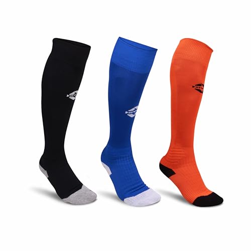 Image of Nivia Ashtang 2.0 Football Stockings, Pack Of 3 (Black, Orange, Blue), Large