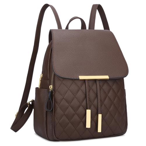 Image of KKXIU Quilted Trendy Leather Backpack Purse for Women and Ladies Shoulder Travel Daypacks Bags (Coffee)