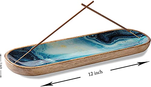 Dinil Incense Holder, Incense Burner Holder, Insense Stick Holder For Home Décor, Yoga, Meditation, Wooden Incense Ash Tray For Sticks, Elegant Design Mango Wood, Blue Agate #TOP2