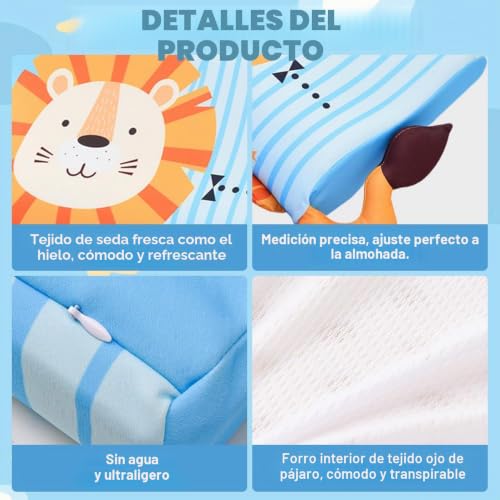 Miniatura 3 de Almohada Infantil, 45 x 27 cm Almohada para Niños, Almohada Niño con Funda, con Memoria, Transpirable y Suave, Almohadas Ergonómica para Niños de 3 a 12 Trae Dulces Sueños (León)