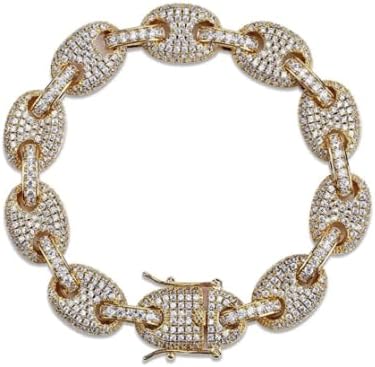 Generic Unisex Simulated Diamond Puff Link Bracelet, 8 inch, Yellow Gold