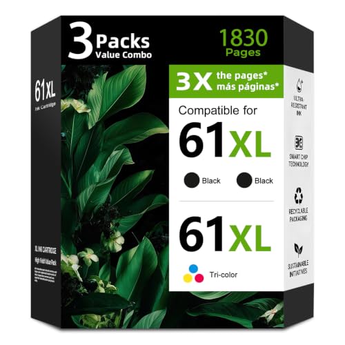 61XL Ink Cartridge Replacement for HP 61 XL (2 Black 1 Color)HP61 HP61XL for Envy 4500 5530 2620 4630 2540 4502 3050 1510 4632 4501 2542 2514 2620 4505 3510 4635 3050a 1000 5535 4612 1010 1512 Printer
