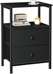 LOAKEKEL Night Stand, Bed Side Table with 2 Fabric Drawer for Living Room, Nightstand with Large Storage Space, End Table with Shelf for Bedroom, Black, HETS002BK-1