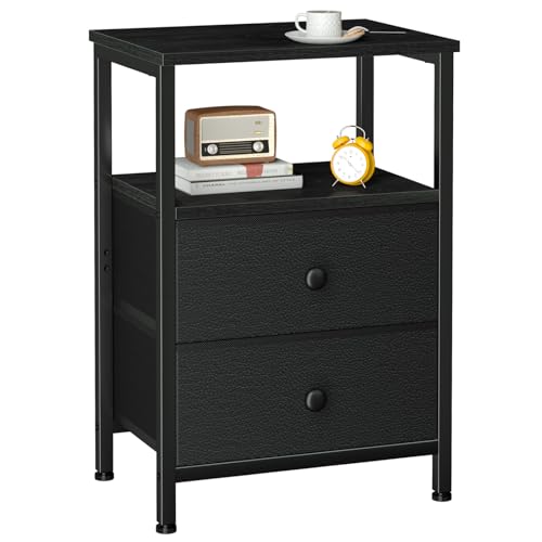 LOAKEKEL Night Stand for Bedroom, Nightstand with 2 Fabric Drawers,