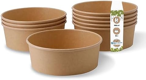 50 Große Einwegschalen Aus Bagasse – 340 Ml, Biologisch Abbaubar, Mikrowellengeeignet, Für Heiße & Kalte Speisen