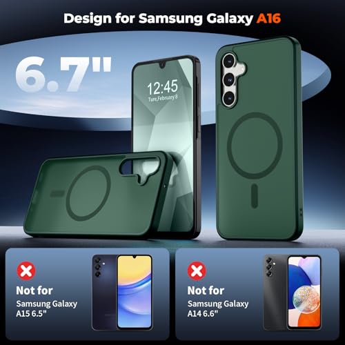 Image of SUPFINE Magnetic for Samsung Galaxy A16 5G Case with Screen Protector, (Built-in Magnets) (Military Grade Drop Protection) Slim Translucent Shockproof Phone Case,Forest Green