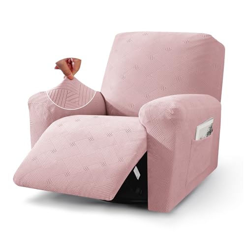 JIVINER Oversized Recliner Chair Covers, 3 Piece Slipcovers for Large Recliner Chair Soft Jacquard Reclining Chair Protector Slipcovers for Dogs,Cats (X-Large, Dusty Pink)