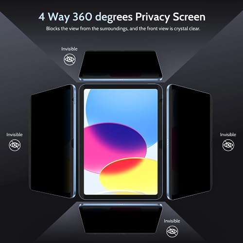 Image of Peslv 4 Way Magnetic Privacy Screen Protector for iPad 10th Gen 2022 10.9 inch & iPad 11th Gen A16 2025 11 inch, Removable 360 Spy Private Filter, Anti Blue Light Glare Bubble-Free Black Security Protector