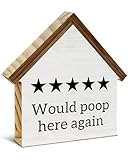 Would Poop Here Again Bathroom Sign Decor, Funny Five Star Rating House Shaped Wood Block Bathroom Sign, Toilet Restroom Decor for Table Shelf