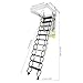 11 Steps Ceiling Mount Attic Ladder, 661 LBS Capacity, 9 Ft Attic Stairs Pull Down System w/Pull Rod, Alloy Steel Loft Folding Ladder for Basements Warehouses Shops (Black)