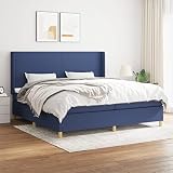Homgoday Cama Box Spring con colchón Tela Azul 200x200 cm Somier Moderno Cama Doble Cama Box Spring con Colchón Viscoelástico Camas y somieres Azul Diseño Plano