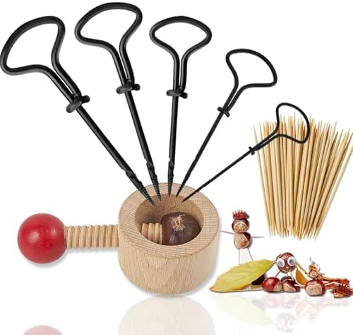 POEYMTK Kastanienbohrer Bastelset, mit Kastanienhalter, 1,5-5 mm Bohrer Kastanien, Kastanienset zum Basteln mit Kastanien