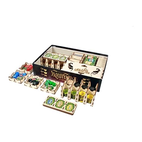 The Broken Token Game Organizer Compatible with The Castles of Burgundy - Wooden Game Organizing Box with Multiple Trays Cover