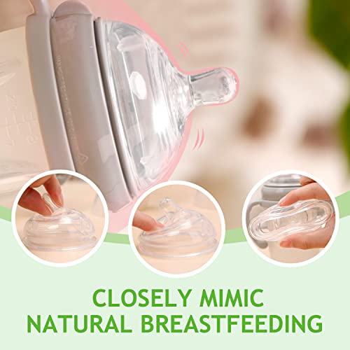 haakaa Gen.3 Silicone Baby Bottle (8oz./250ml, Grey) - Bottles for Newborn Babies with Variable Flow Cross-cut Nipple, Anti Colic Bottles for Infant with Double Handles & Dust Cap, Milk Bottle for 6M+ - Image 5