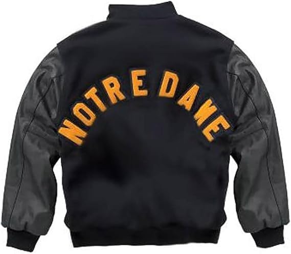 Notre Dame Irish Varsity Jacket, Wool with Leather Sleeves, Black