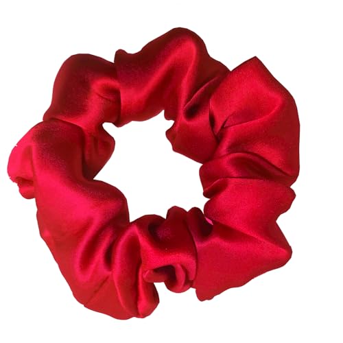 ATENA HOME 100% Pure Mulberry Silk Hair Scrunchies 16 Momme Silk Scrunchies Silk Hair Ties for Women Girls Curly Thick Thin Hair Black Satin Sleep 1 Count (01 red)