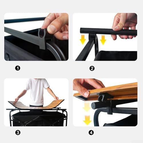 Aluminum Alloy Foldable Tabletop Board for Wagon Cart with Buckles and Support Rods, Converts Cart into Picnic Table for Outdoor Use (8inch Yellow) - 5