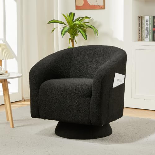 Garvee Swivel Accent Chair with Side Pocket, Black