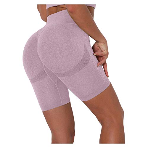 MOMBIY Pantalones deportivos de levantamiento de cadera de cintura alta para correr, correr, correr, yoga, pantalones de yoga, camiseta cruzada para mujer (lila, L), Color morado, L