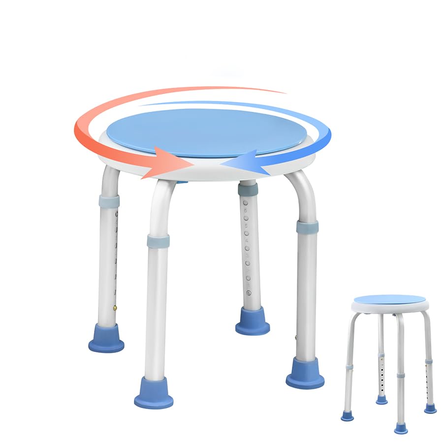 AUFUN Duschhocker Duschstuhl 36-51cm Höhenverstellbar und 360° Drehbar Badsitz Duschhilfe Anti-Rutsch Badsitz aus Alu und Kunststoff für Alter, Schwangere