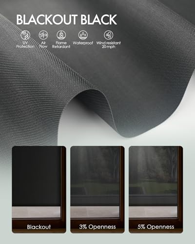 Yoolax Motorized Matter Outdoor Shades Patio Blinds Compatible with Alexa, Remote Control Retractable Patio Screens, Smart Roller Shades for Porch Waterproof & Windproof Custom (Blackout Black)