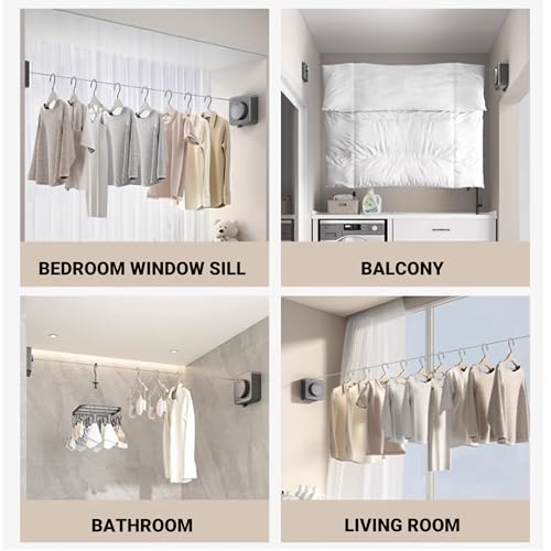 Corde à linge rétractable intérieur extérieur en acier robuste noir