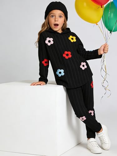 Image of Toddler Kid Girls Clothes Ribbed Color Block Long Sleeve Hoodie Sweatsuit Set Fall Outfits