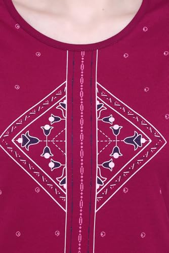 Image of Women Printed Cotton Tshirt with Side Slits & Pocket