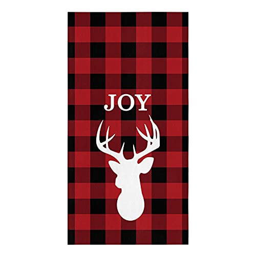 Kitchen Towels Or Dish Towels, Merry Christmas Joy Elk Deer Reindeer Red Buffalo Plaid Checkered Kitchen Hand Towels For Mom Or Tea Towels, Set Of 1 Cotton Dishtowels And Dishcloth For Bathroom Decor #TOP6