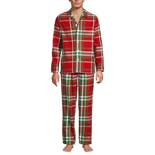 Lands' End Mens Flannel Pajama Set Compass Red/emerald Plaid Regular Medium